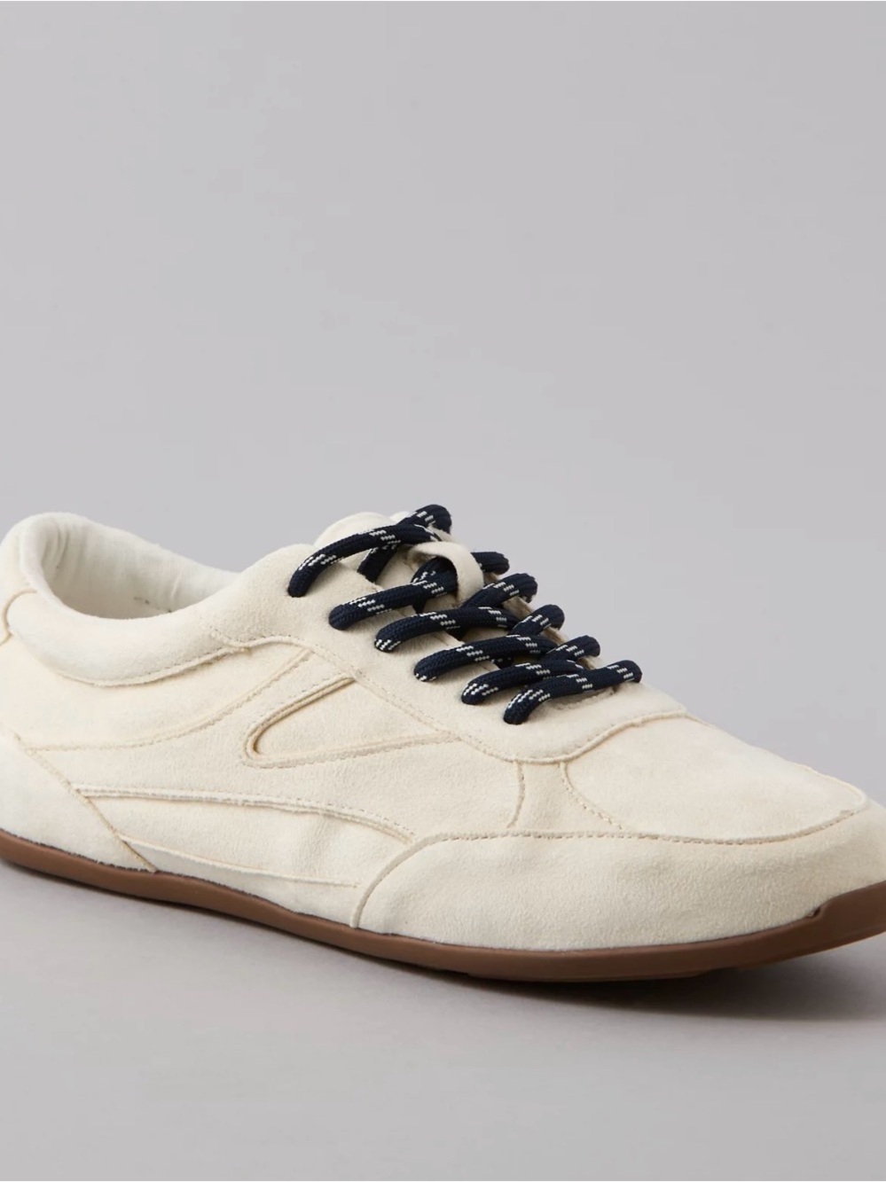 American Eagle Outfitters Cream Suede Sneakers with Navy Laces